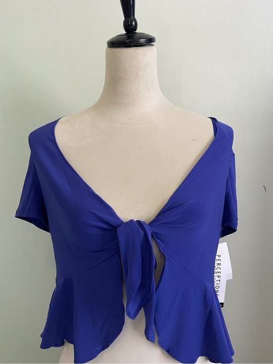 Perceptions New York Tops - Perceptions Purple Tie-Front Ruffle Short Sleeve Blouse
